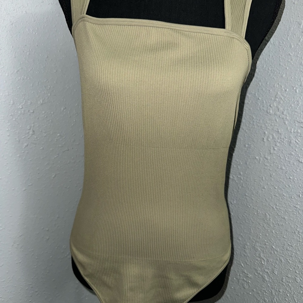 Beige Ribbed Sleeveless Top